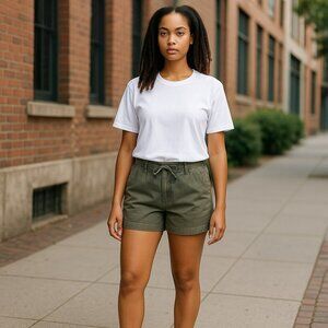 OCI Womens Size 5 Olive Green Cotton Flat Front Pockets Drawstring Casual Shorts